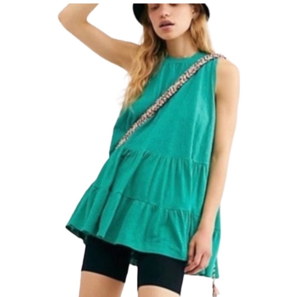 Free People Right on Time Sleeveless Tunic with Tie Back Green size Medium